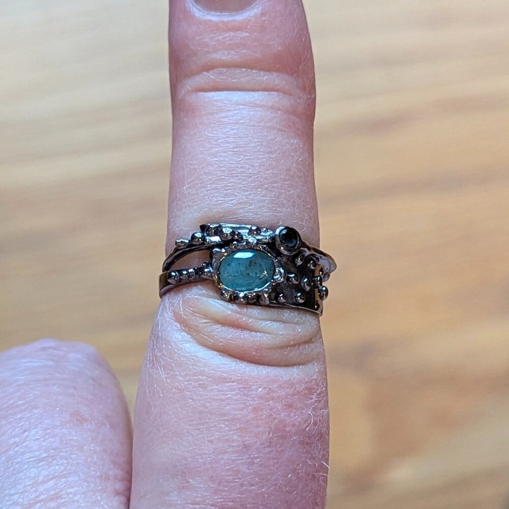 RING Unique Emerald 925 Size 8 Black Rhodium Plated!
